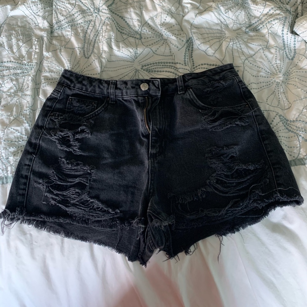 Black TopShop Distressed Denim Shorts